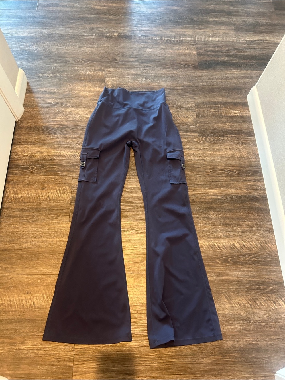 High-Rise Flare Cargo Pants in Dark Navy